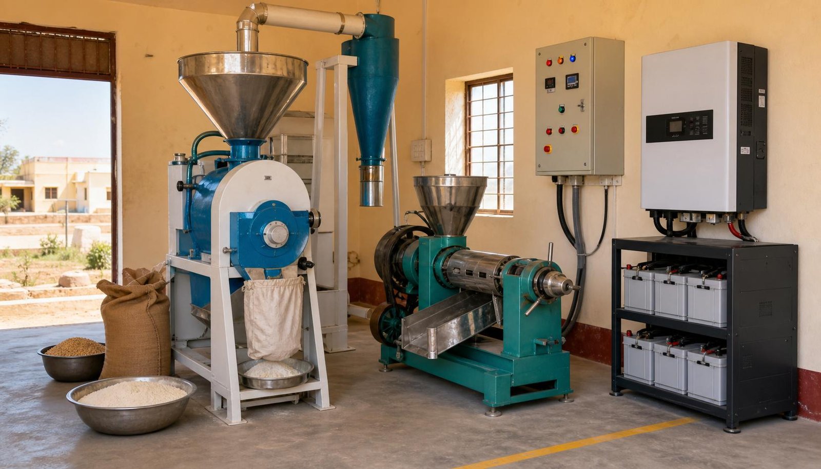 Atta chakki and oil mill plant power setup